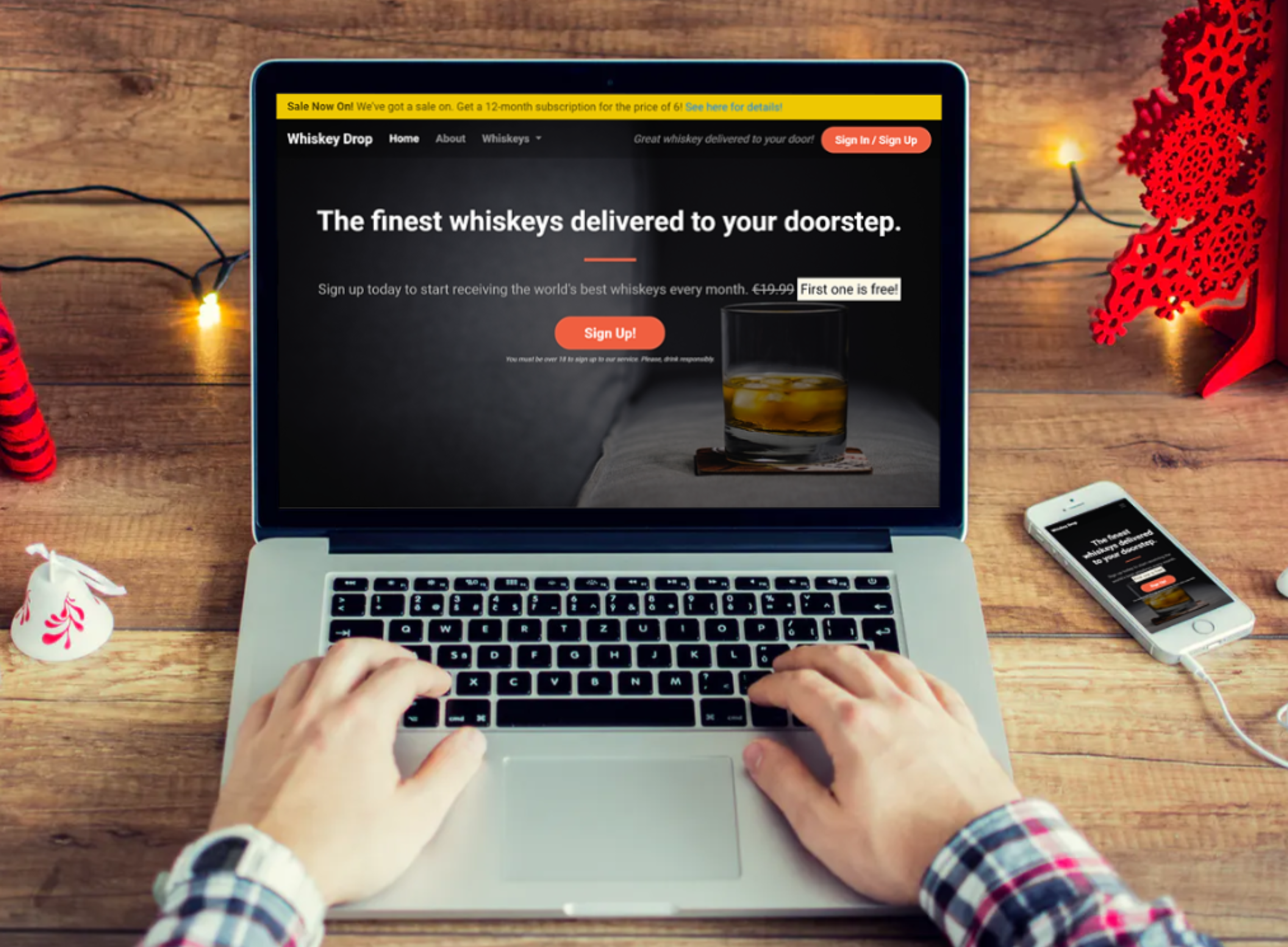 Mockup of whiskey drop website